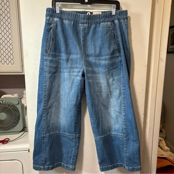 Anthropologie PILCRO The Izzie Relaxed Pull-On Barrel Denim Jeans Pants Size L P - Picture 2 of 11